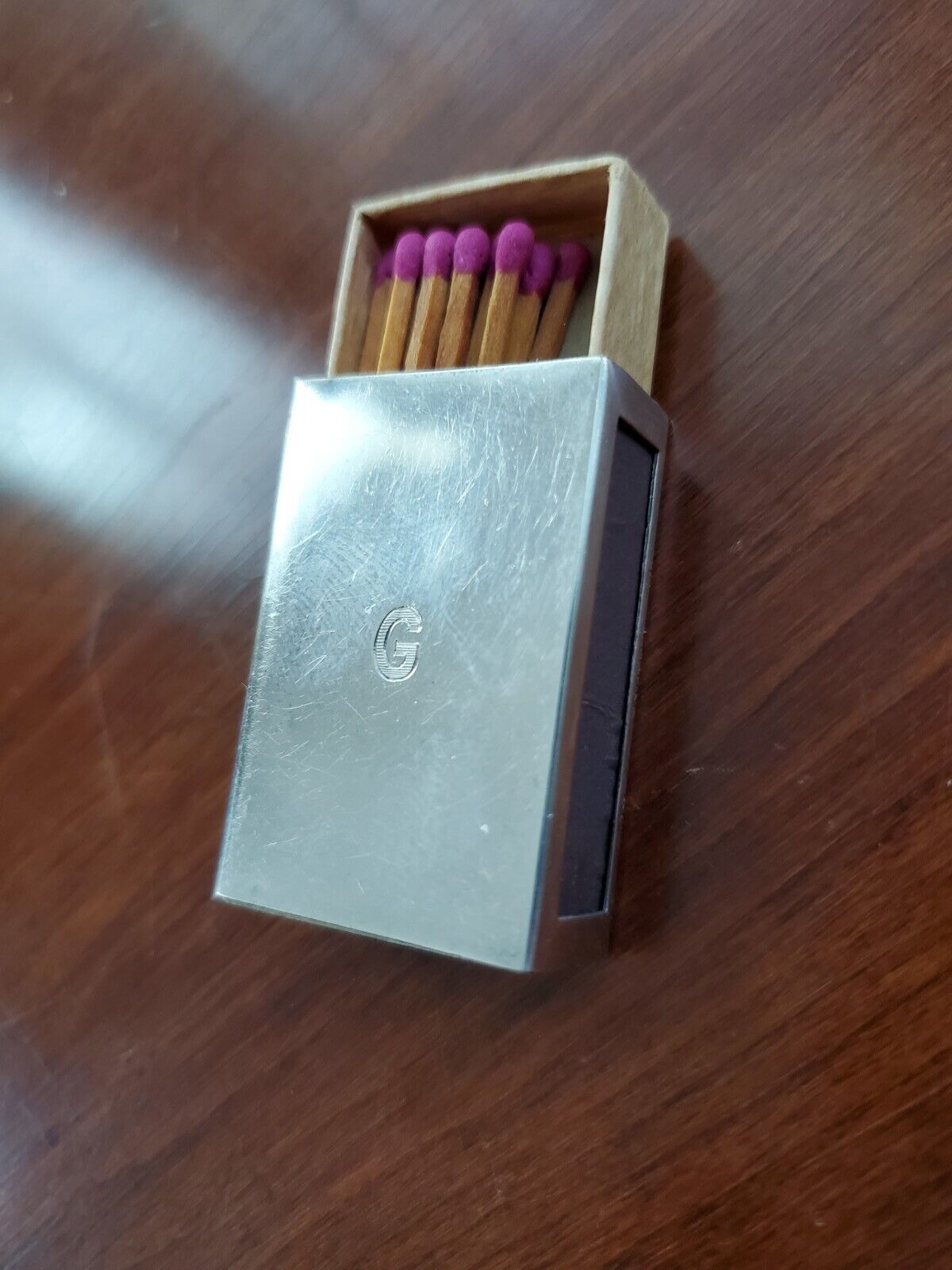Sterling Silver Matchbox Safe Holder Case With Match Box Monogram G